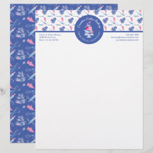 Fun Pink & Blue Marble Bakery Cake & Tools Logo Custom Letterhead