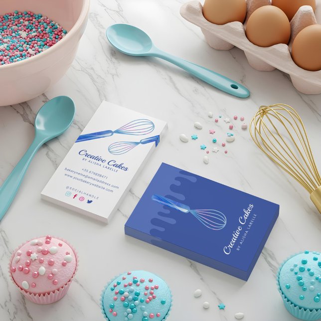 Fun Pink Blue Marble Bakery Whisk Blue Business Card (Fun Pink Blue Marble Bakery Whisk Blue Business Card)
