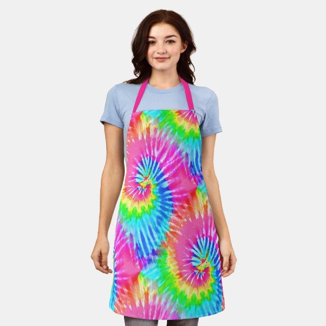 Fun Pink & Blue Psychedelic Girly Tie Dye Retro Apron (Worn)