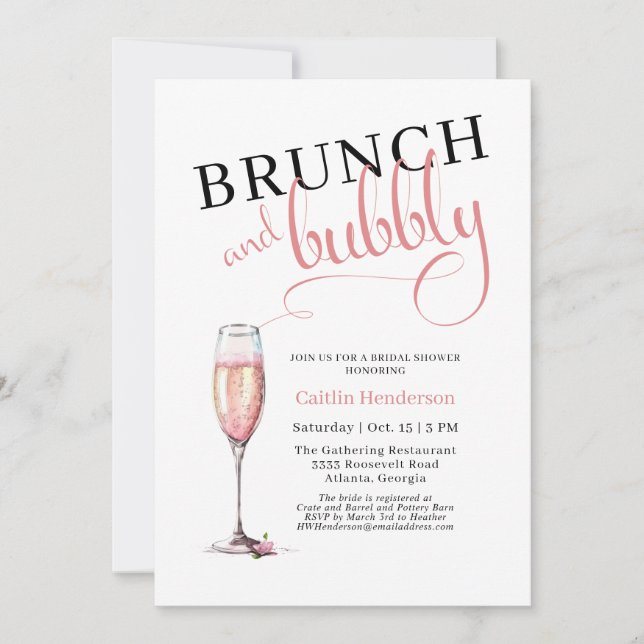 Fun Pink Brunch and Bubbly Bridal Shower Invitation (Front)