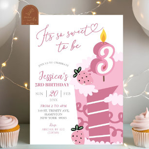 Fun Pink Cake 3rd Birthday Invitation