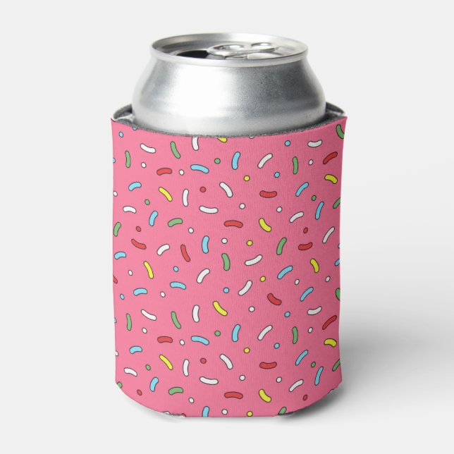 Fun Pink Candy Sprinkles Pattern Can Cooler (Can Front)