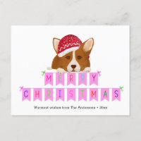 Fun Pink Christmas Bunting Banner Red Hat Corgi
