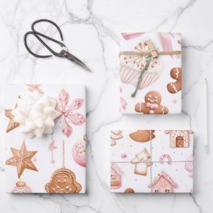 Fun Pink Christmas Sweet Treats Wrapping Paper Sheet