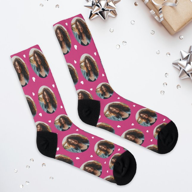 Fun Pink Custom Girlfriend Photo Heart Socks (Creator Uploaded)