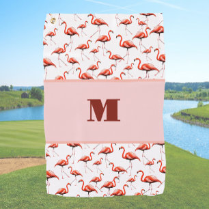 Fun pink custom monogram ladies flamingo golf towel