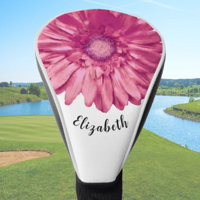 Fun pink daisy flower custom name ladies golf head cover (Creator Uploaded)