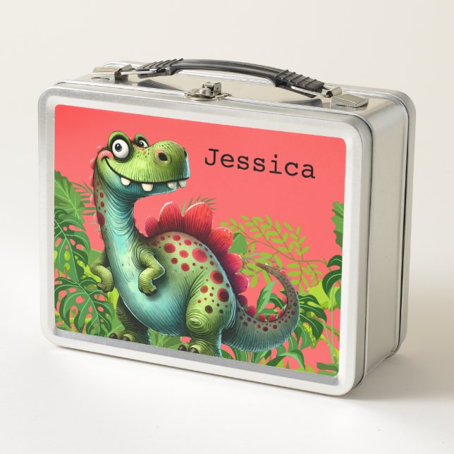 Fun Pink Dinosaur Child's Lunch Box (Front)