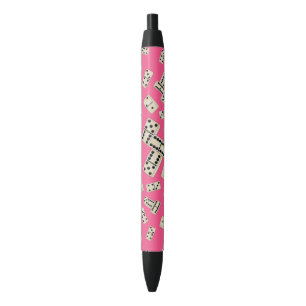 Fun pink domino pattern black ink pen