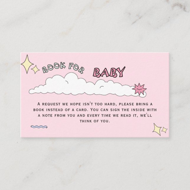 Fun Pink Doodle Cloud Book For Baby Enclosure Card (Front)