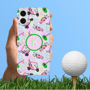 Fun Pink Feminine Golf Design and Custom Monogram iPhone 16 Plus Case