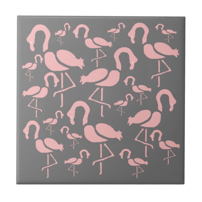 Fun Pink Flamingo bird art Tile (Front)