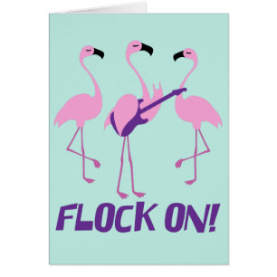 Fun Pink Flamingo Card - Rock Music Playing