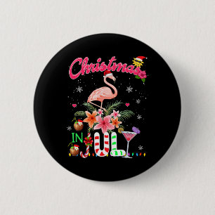 Fun Pink Flamingo In Santa Hat Christmas In July S 6 Cm Round Badge