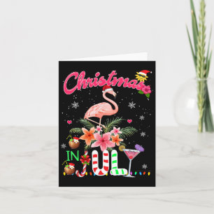 Fun Pink Flamingo In Santa Hat Christmas In July S Card