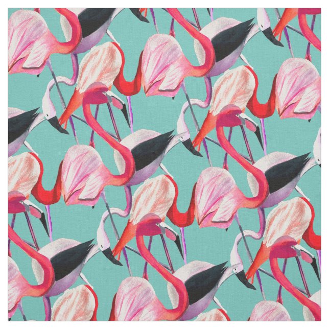 Fun pink flamingo watercolor illustration fabric (Swatch)