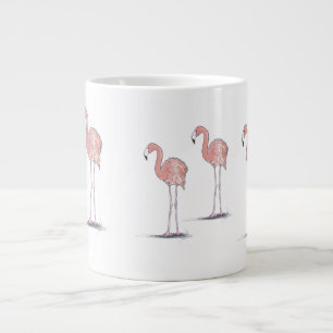 Fun Pink Flamingos Pen and Ink Colour Drawing Large Coffee Mug