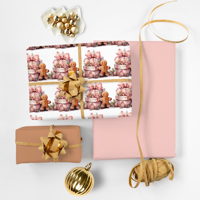 Fun Pink Gingerbread Wrapping Paper Sheet (Fun Pink Gingerbread Wrapping Paper Sheets)