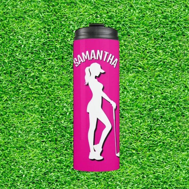 fun pink girl golf-themed birthday party thermal tumbler (Sip in Style: Par-tee Time!)