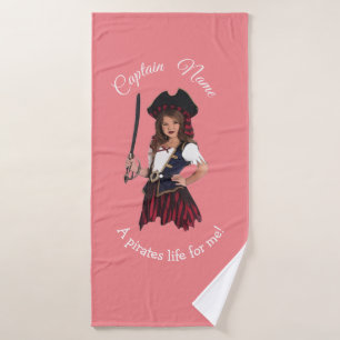 Fun Pink Girl Pirate Bath Towel