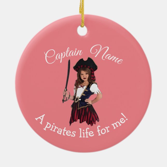 Fun Pink Girl Pirate   Ceramic Tree Decoration (Back)