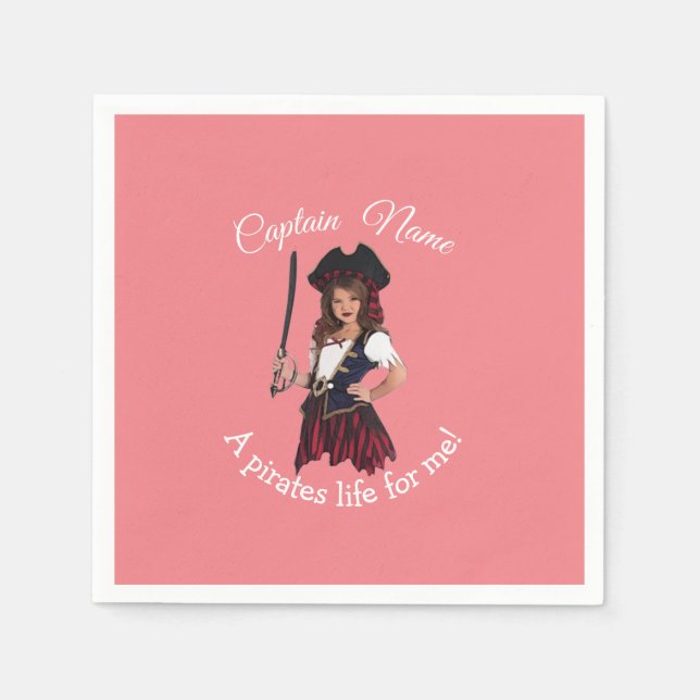 Fun Pink Girl Pirate  Napkin (Front)