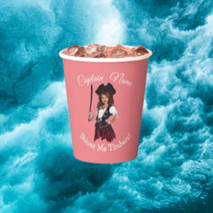 Fun Pink Girl Pirate  Paper Cups