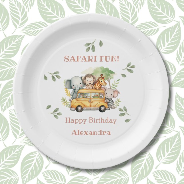 Fun Pink Girls Jungle Safari Birthday Paper Plate (Creator Uploaded)
