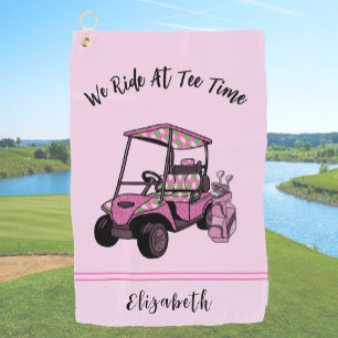 Fun Pink Glitter Golf Cart Personalised Ladies Towel