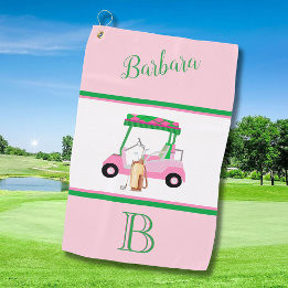 Fun Pink Golf Cart Monogram Name Towel