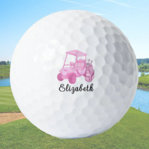 Fun Pink Golf Cart Personalised Name Ladies Balls