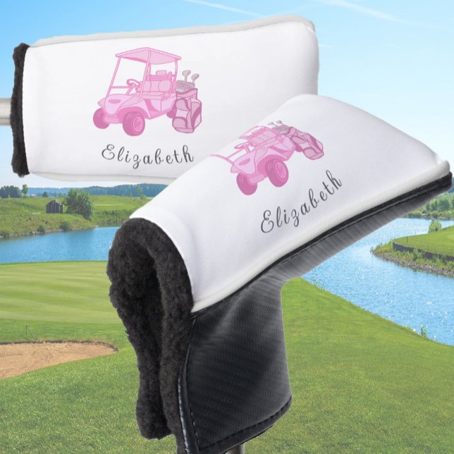 Fun Pink Golf Cart Personalised Name Ladies Golf Head Cover (Creator Uploaded)
