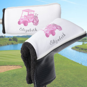 Fun Pink Golf Cart Personalised Name Ladies Head Cover