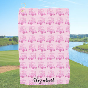 Fun pink golf cart personalized name golf towel