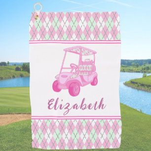 Fun Pink Golf Cart Preppy Personalised Ladies Towel