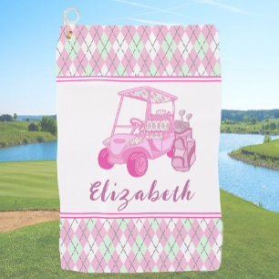 Fun Pink Golf Cart Preppy Personalised Ladies Towel