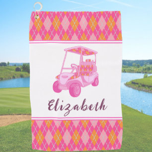 Fun Pink Golf Cart Preppy Personalised Ladies Towel