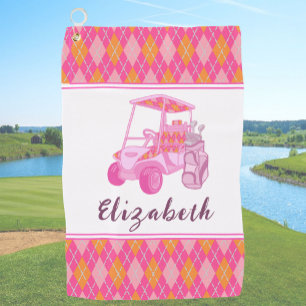 Fun Pink Golf Cart Preppy Personalised Ladies Towel