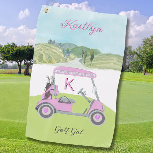 Fun Pink Golf Cart Scenic Personalised Name Golf Towel