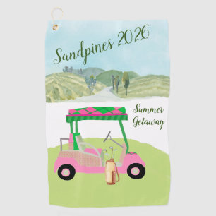 Fun Pink Golf Cart Scenic Personalised Name Towel