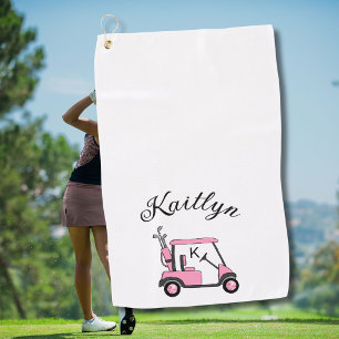 Fun Pink Golf Gal Cart Monogram Name Towel