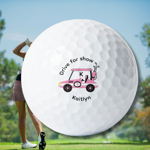 Fun Pink Golf Gal Cart Race Car Monogram Name Balls