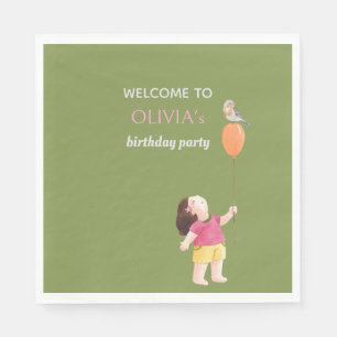 Fun Pink & Green Birthday Kids Girl Picnic Napkin