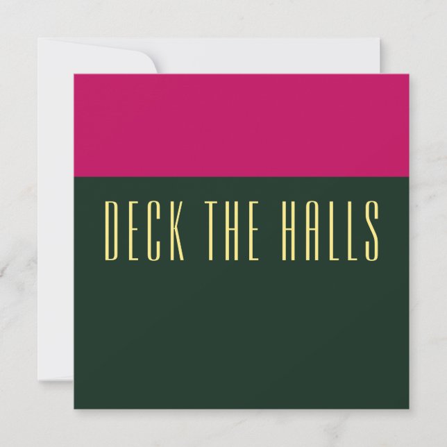 Fun Pink Green Modern Colour Block DECK THE HALLS Holiday Card (Front)
