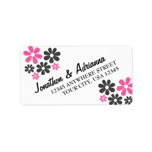Fun Pink & Grey Flowers & Diagonal Writing Address Label
