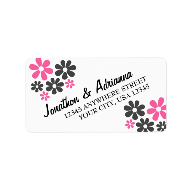 Fun Pink & Grey Flowers & Diagonal Writing Address Label (Front)