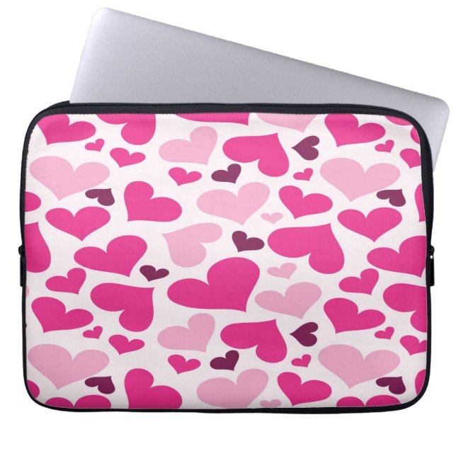 Fun Pink Hearts Pattern Laptop Sleeve (Front)