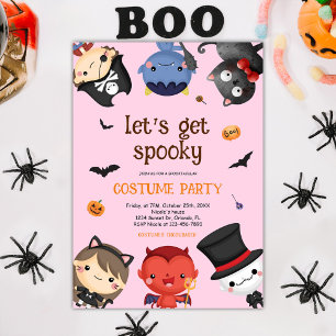 Fun Pink Kids Halloween Costume Party Cute Spooky Invitation