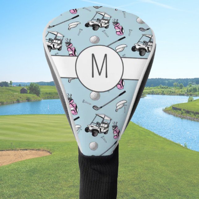 Fun Pink Lady Golfer Modern Custom Monogram Ladies Golf Head Cover (Creator Uploaded)