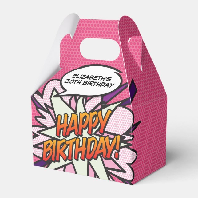 Fun Pink Modern Trendy Comic Book Any Age Birthday Favour Box (Front Side)